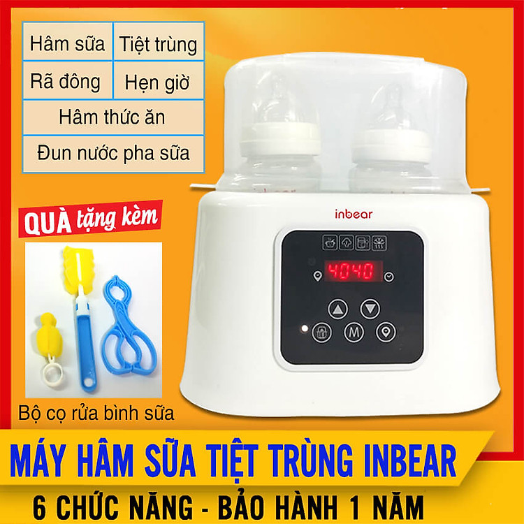 Máy Hâm Sữa Và Tiệt Trùng Bình Sữa Điện Tử 6 Chức Năng INBEAR (IBW-6100) + Tặng Bộ Cọ Bình Sữa - Hâm Sữa, Tiệt Trùng, Đun Nước Pha Sữa, Hâm Thức Ăn, Rã Đông, Hẹn Giờ - Bình Hâm Sữa Mẹ Giúp Giữ Ấm, Ủ Sữa - Máy Tiệt Trùng Và Ủ Bình Sữa Cho Bé